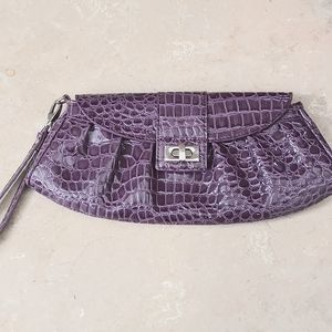 NEW WOT Large unique NY & Co Patent leather 12" clutch w/ removable hand strap.